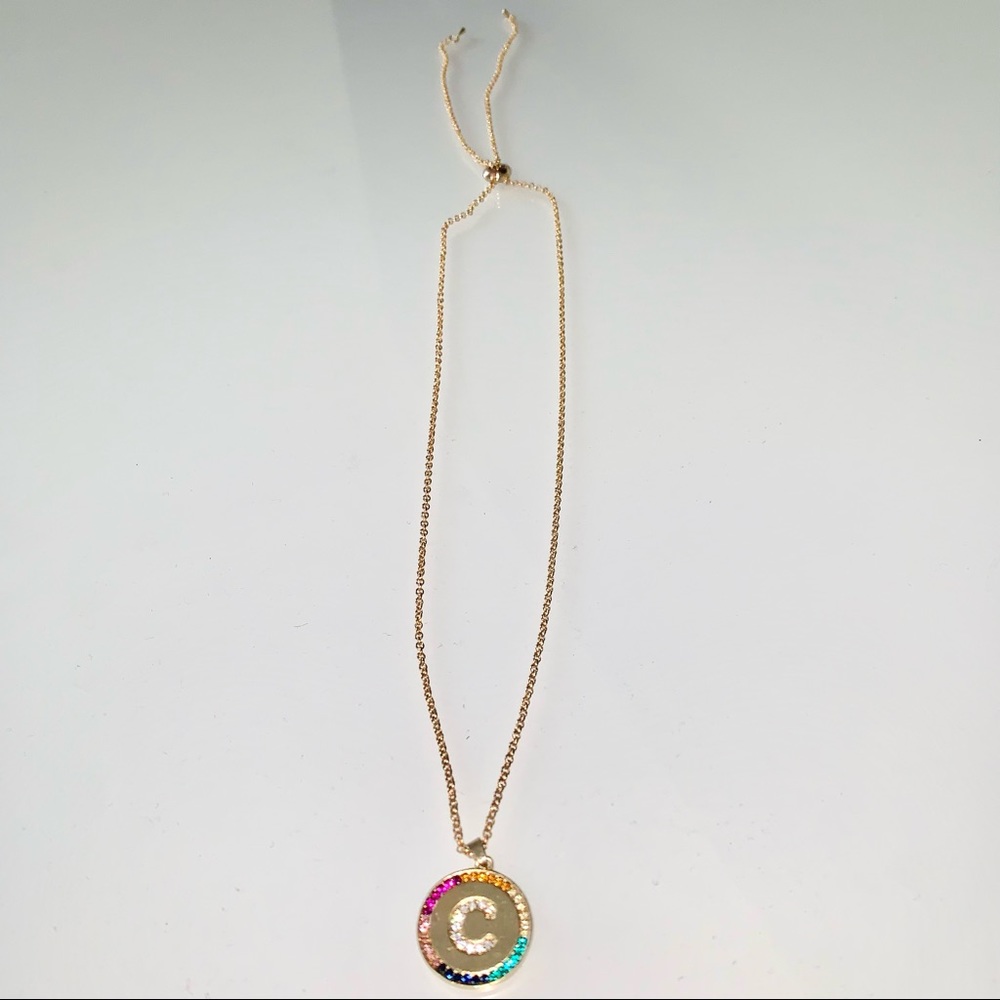GOLD MULTICOLORED “C” INITIAL NECKLACE
